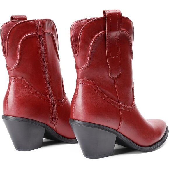 Women's Red Boots Western Fashion Mild Boots Chunky Block Heel Fall Shoes - Picture 3 of 6